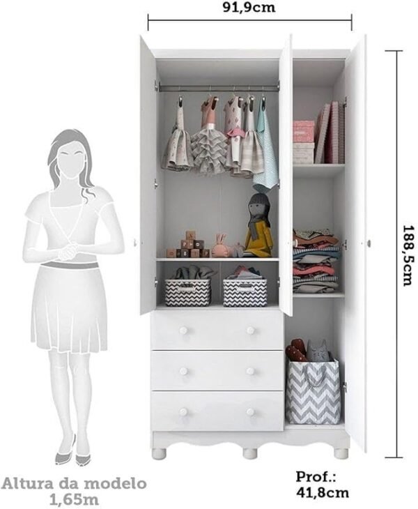 Guarda Roupa de Bebê 3 Portas 3 Gavetas Junior Móveis Peroba - Image 3
