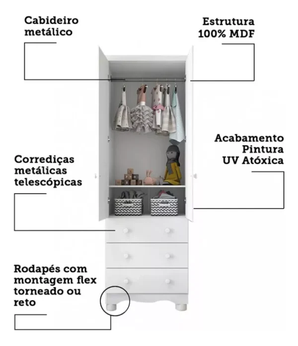 Guarda Roupa Infantil Júnior New Móveis Peroba - Image 5
