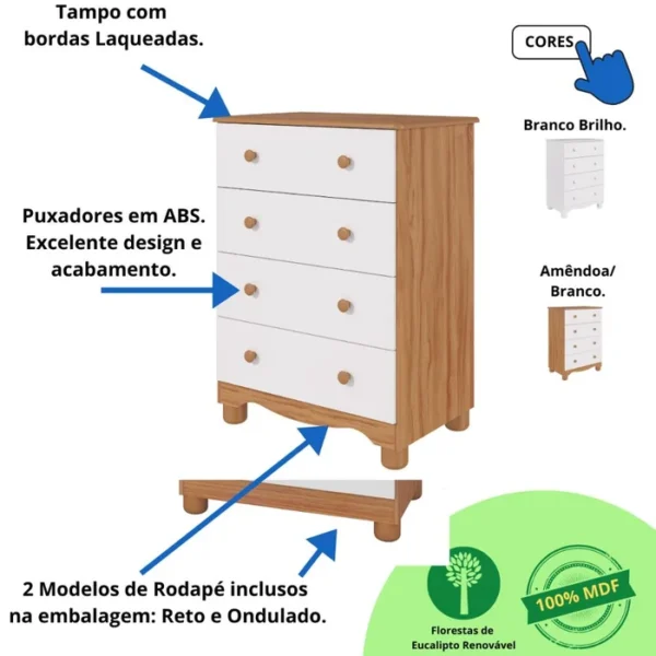 Cômoda Junior Simples 4 Gavetas Peroba - Image 8